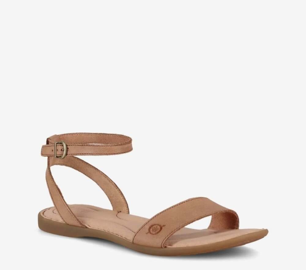 Born B.O.C. Alice Flat Sandal Women's 9 Brown Leather Ankle Wrap Boho Festival